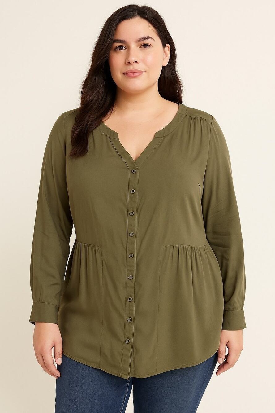 ModCloth Olive Green Peplum Button-Down Tunic Top – 1X